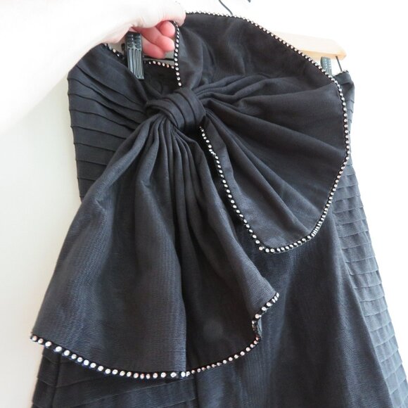 FOR LOVE & LEMONS Celeste Moire Rhinestone Trim Bow Mini Dress 80s Party Size S - Picture 11 of 13